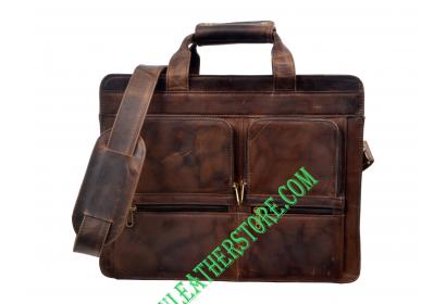Men Crazy Horse Leather Laptop Bag Briefcase Shoulder Attache Messenger Collage Bag